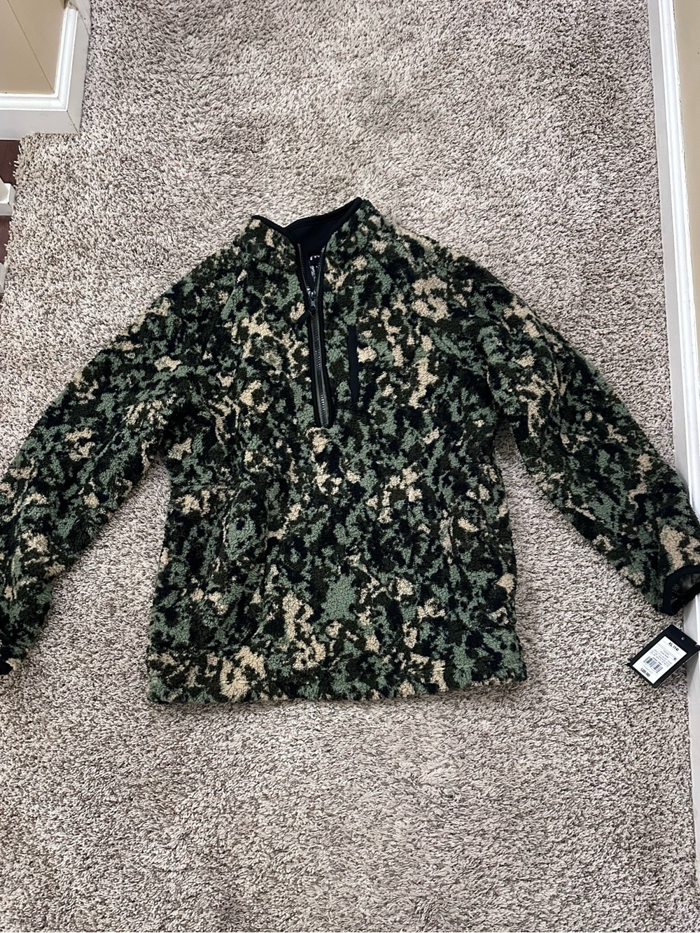 Boys Camouflage Sherpa Pullover - Green & Cream